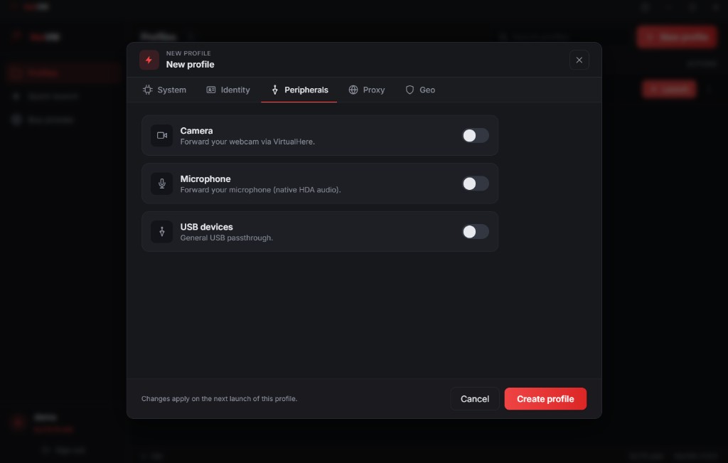 VexVM peripheral passthrough controls